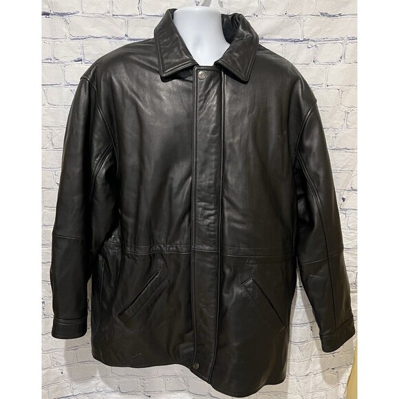 Y2k 2000s Black Leather Brandini Long Jacket Men's Size Large - Picture 1 of 9